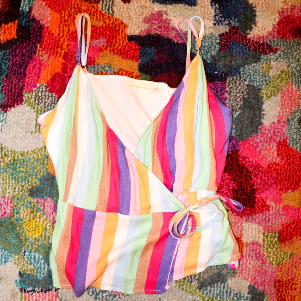 Colorful Striped Crop Top with Tie